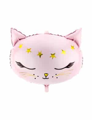 Niedlicher Katzen-Ballon Party-Raumdeko rosa-gold-schwarz 48 x 36 cm