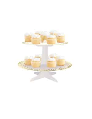 Cupcake-Ständer 2-stöckig weiß-goldfarben 31 x 24 cm