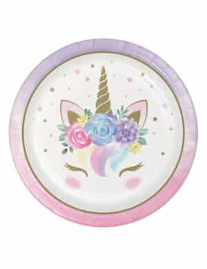Einhorn-Pappteller Einhornparty 8 Stück pastellfarben-weiss 23 cm