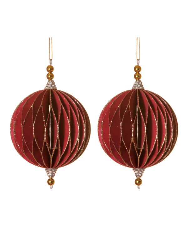 Glitzernde Origami-Weihnachtskugeln Weihnachts-Hängedeko 2 Stück rot-goldfarben 13 cm