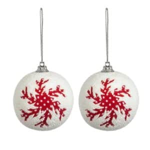 Traditionelle Christbaumkugeln zufälliges Motiv 2 Stück rot-weiß 6 cm